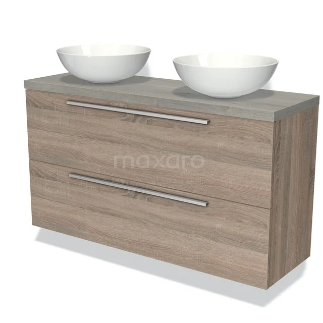 Modulo Plato Slim Badkamermeubel voor waskom | 120 cm Eiken Vlak front Grijs eiken blad 2 lades onder elkaar BMK37-02167