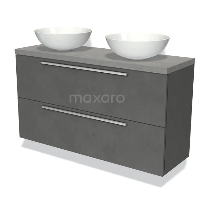 Modulo Plato Slim Vanity units for countertop basin | 120 cm Dark grey concrete Flat front Light grey concrete worktop 2 Stacked drawers BMK37-02209