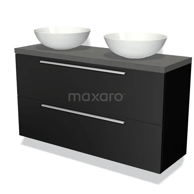 Modulo Plato Slim Vanity units for countertop basin | 120 cm Matte black Flat front Dark grey concrete worktop 2 Stacked drawers BMK37-02210