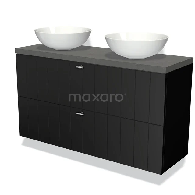 Modulo Plato Slim Vanity units for countertop basin | 120 cm Matte black Slat front Dark grey concrete worktop 2 Stacked drawers BMK37-02211