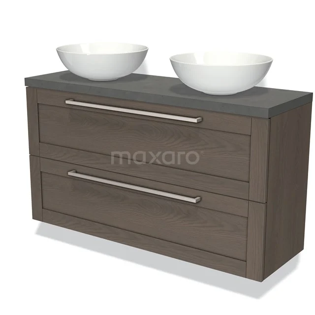 Modulo Plato Slim Vanity units for countertop basin | 120 cm Dark brown oak Frame front Dark grey concrete worktop 2 Stacked drawers BMK37-02237