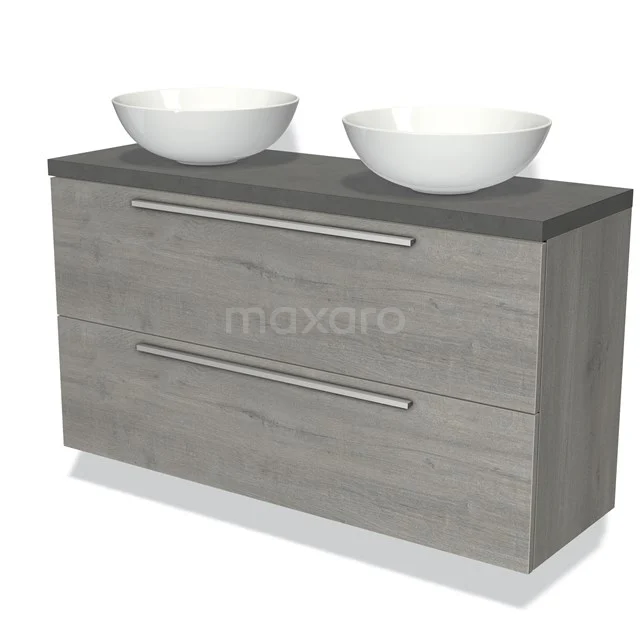 Modulo Plato Slim Vanity units for countertop basin | 120 cm Grey oak Flat front Dark grey concrete worktop 2 Stacked drawers BMK37-02238
