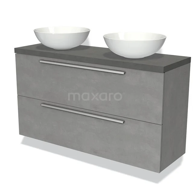 Modulo Plato Slim Vanity units for countertop basin | 120 cm Light grey concrete Flat front Dark grey concrete worktop 2 Stacked drawers BMK37-02240