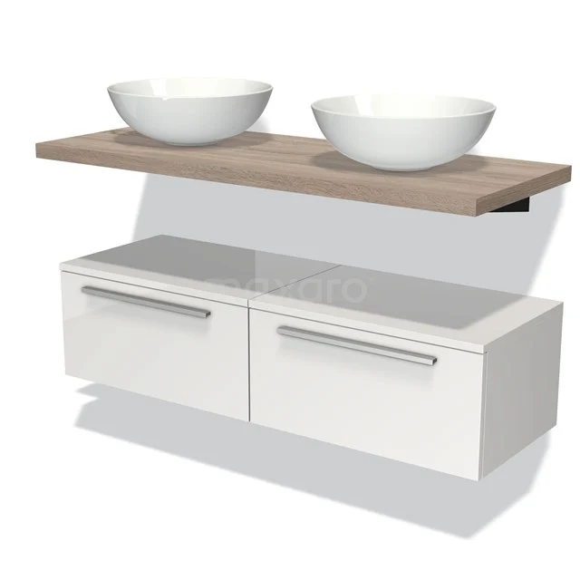 Modulo Plato Badkamermeubel voor waskom | 160 cm Hoogglans wit Vlak front Eiken blad Laag zwevend BMK32-00369