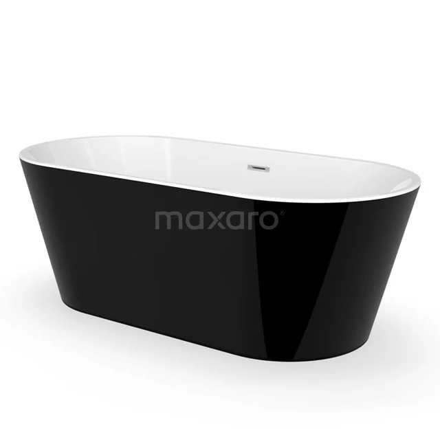 Schwarzes freistehendes Bad mit glänzender Oberfläche und weißem Innenraum, modernes Design perfekt für luxuriöses Badezimmer.