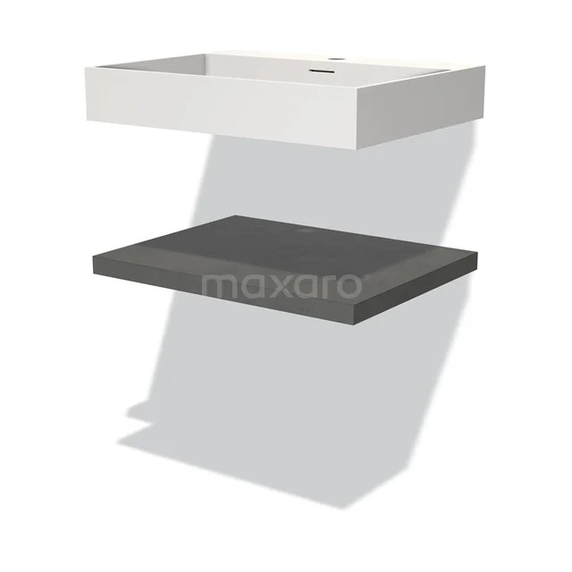 White rectangular basin with grey concrete-look shelf, perfect for a modern bathroom design.
