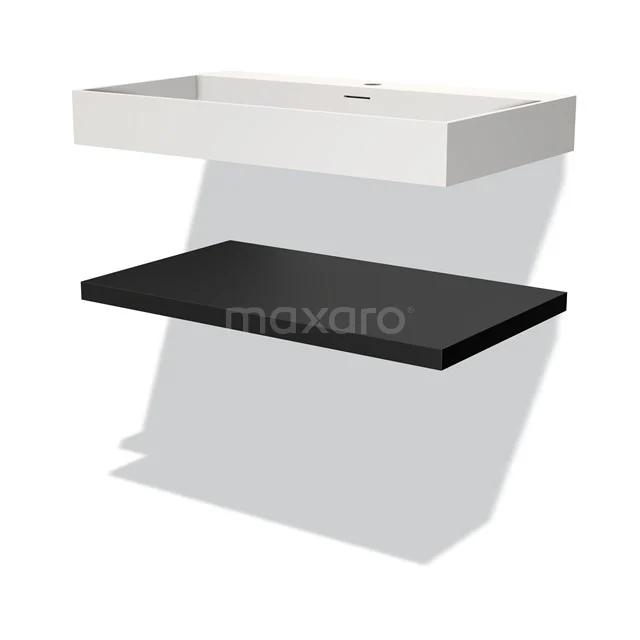 Modulo Badkamermeubel met wastafel | 80 cm Mat zwart front Solid surface Wastafel met blad BMW10-00057