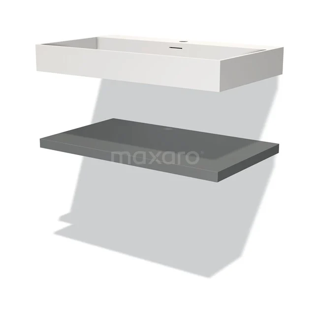 Modulo Waschtische | 80 cm Mittelgrau front Solid Surface Waschbecken mit Platte BMW10-00058 Minimalistisches weißes Waschbecken mit grauem Regal, modernes Design, perfekt für eine stilvolle Badezimmergestaltung.