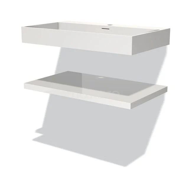 Weiße schwebende Waschbecken mit integrierter Glasplatte, modernes Design für stilvolle Badezimmergestaltung.