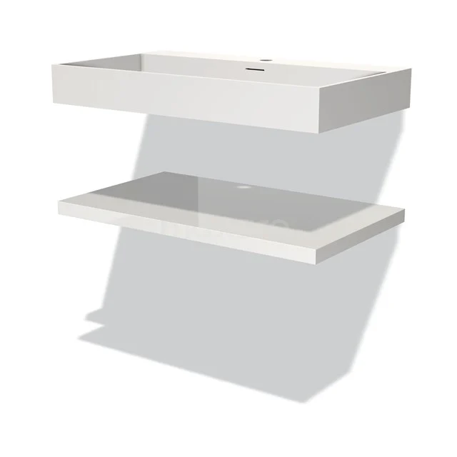 Weiße schwebende Waschbecken mit integrierter Glasplatte, modernes Design für stilvolle Badezimmergestaltung.