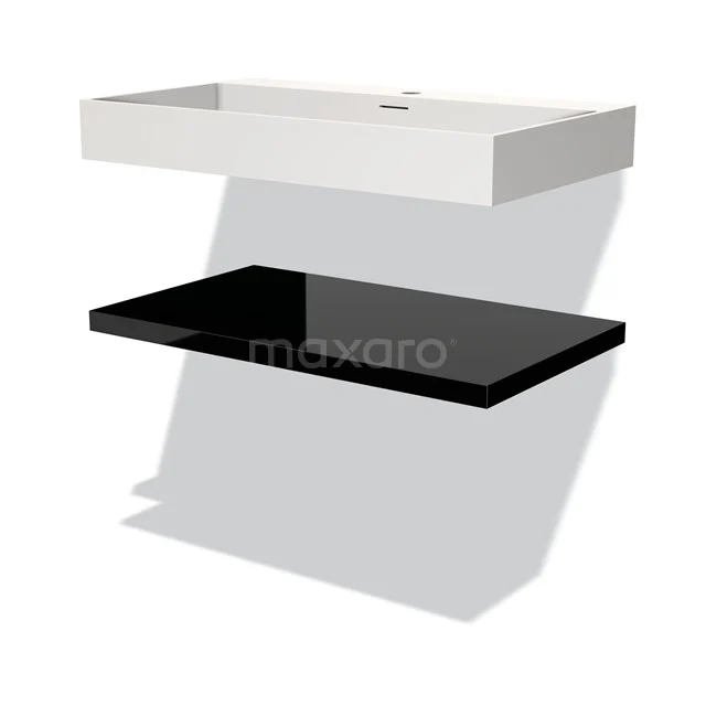 Modulo Badkamermeubel met wastafel | 80 cm Hoogglans zwart front Solid surface Wastafel met blad BMW10-00062