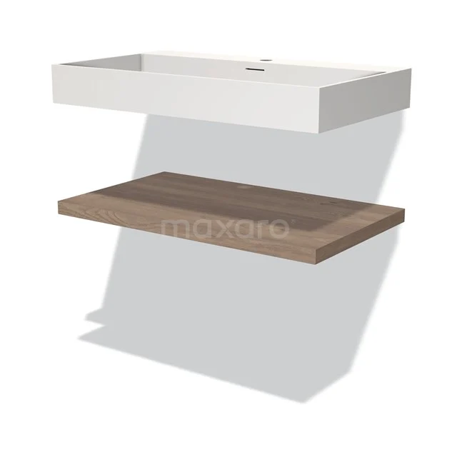 Modulo Vanity units with basin | 80 cm Mid brown oak front Solid surface Basin with worktop BMW10-00066