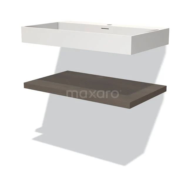 White rectangular sink with dark wood shelf, ideal for modern bathroom design.