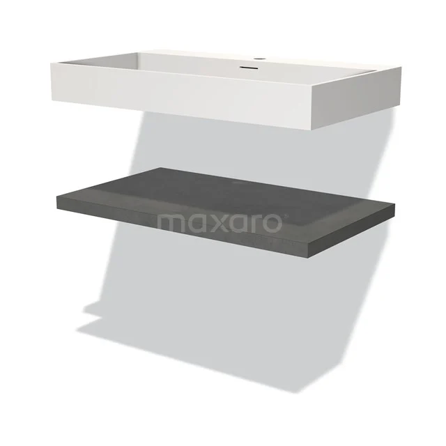 White ceramic Basin with anthracite base, modern design for bathroom, suitable for floating installation.