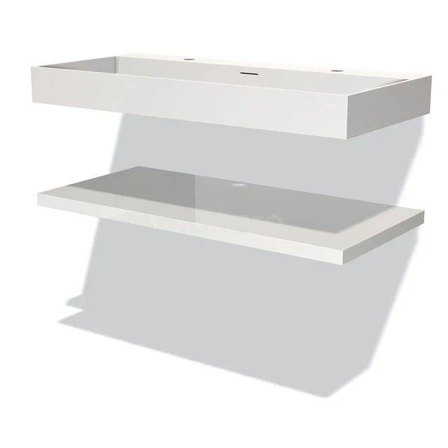 Wall shelf set white wood with glass shelf, modern bathroom accessory for extra storage space.