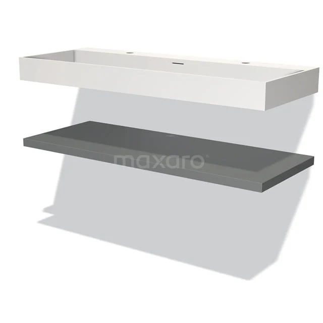 Badmöbel 120 cm Modulo Mittelgrau 1 Waschbecken-Aufsatz Solid Surface Waschbecken BMW10-00086 Moderne weiße Waschbecken mit grauem Regal, minimalistisches Design, perfekt für stilvolle Badezimmergestaltung.