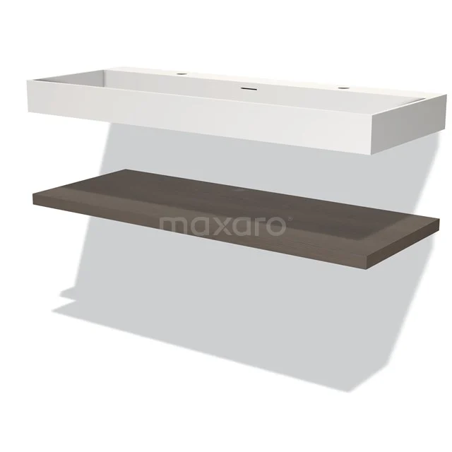Badmöbel 120 cm Modulo Dunkelbraune Eiche 1 Waschbecken Top Waschbecken Solid Surface BMW10-00095 Waschbecken mit Holzplatte, modernes Design, weiße Keramik und dunkle Eiche, ideal für eine stilvolle Badezimmergestaltung.