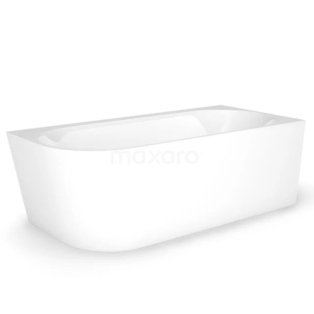 Vrijstaande witte acryl badkuip met afgeronde hoeken, modern design, perfect als blikvanger in een luxe badkamer.