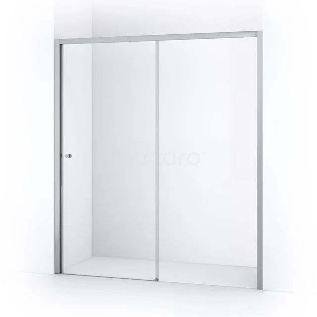 Glas Duschtür mit Schiebesystem, silbernes Aluminiumrahmen, straff minimalistisches Design; ideal für moderne Bäder.