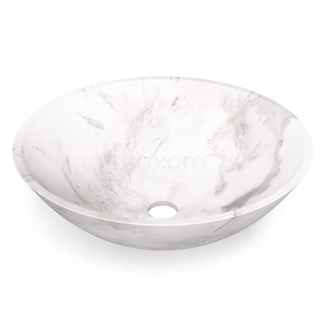 Aufsatzwaschbecken Weißer Marmor Naturstein 40x14cm N123-0031 Rundes Waschbecken aus weißem Marmor mit grauen Adern, luxuriöses Badezimmeraccessoire aus der Natursteinserie.