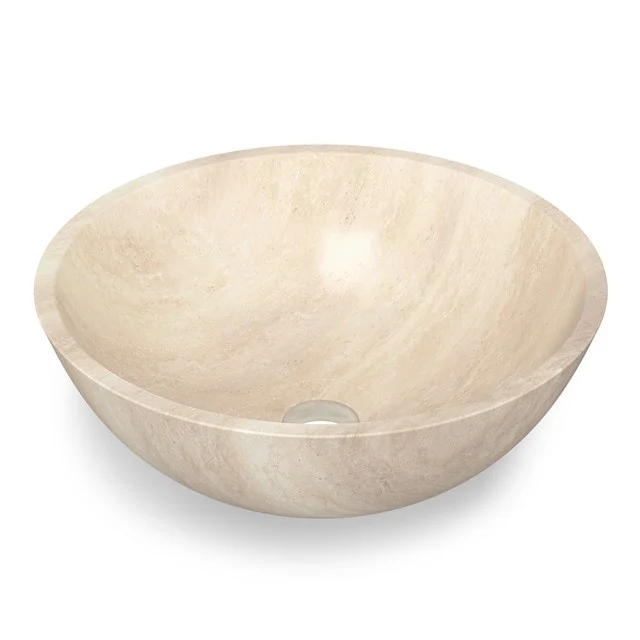 Aufsatzwaschbecken Travertin Naturstein 30x12cm N124-0061 Runde beige Marmor Waschbecken, Naturstein, geeignet für moderne Bäder, einzigartiges Design für stilvolles Aussehen.