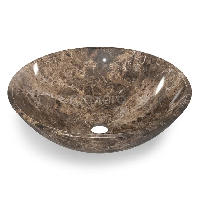 Aufsatzwaschbecken Dark Emperador Naturstein 40x14cm N125-0031 Runder Marmor-Aufsatzwaschbecken, Brauntöne, luxuriöses Design; perfekt als Blickfang in einem modernen Badezimmer.