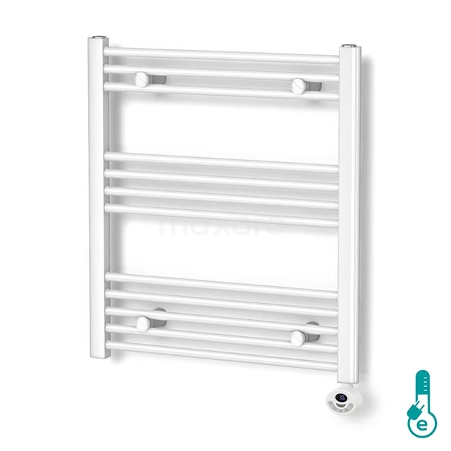 Elektro-Heizkörper Mars Gloss White 339 Watt 60x74cm Vertikal Stahl DR16-0607W-E Weißer Handtuchheizkörper aus Stahl mit vier horizontalen Rohren, ideal für moderne Bäder und Handtuchheizung.