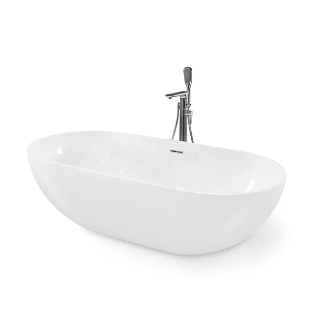 Freestanding oval bath, white ceramic, modern design, ideal for bathroom renovation, includes stylish chrome tap.