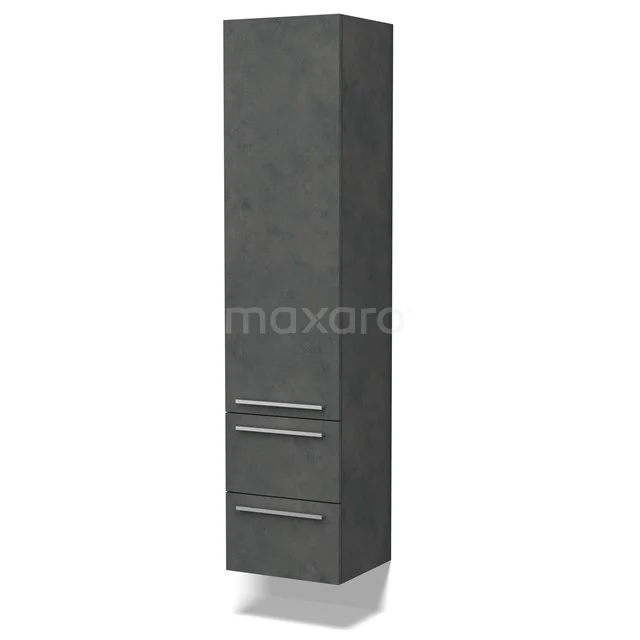Badschrank Lungo 170x40cm Dunkelgrau Beton 1 Tür Flach BKK10-00031 Schwarzer hoher Badschrank im Betonlook, schlankes Design mit zwei Schubladen und Tür, geeignet für moderne Badezimmergestaltung.