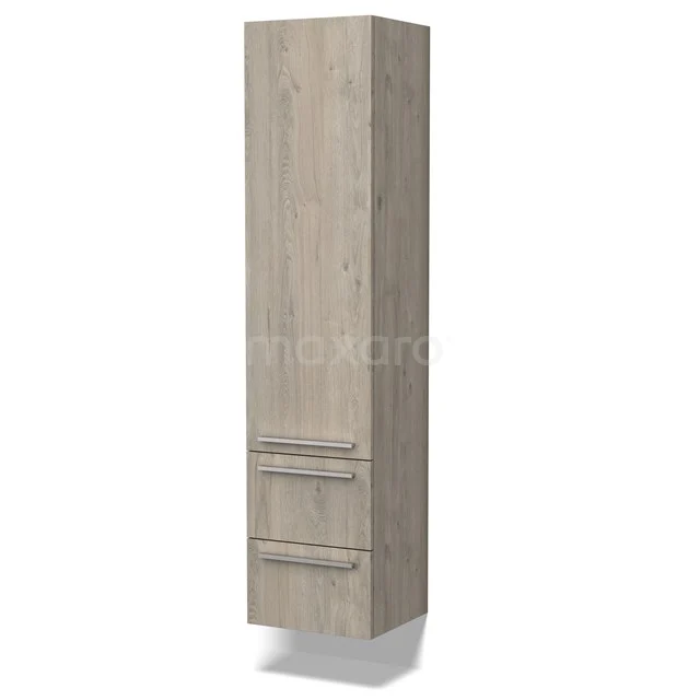 Hohen Holz Badschrank mit Eichenholzlook, zwei Schubladen und einer Tür, ideal für zusätzlichen Stauraum im Badezimmer.