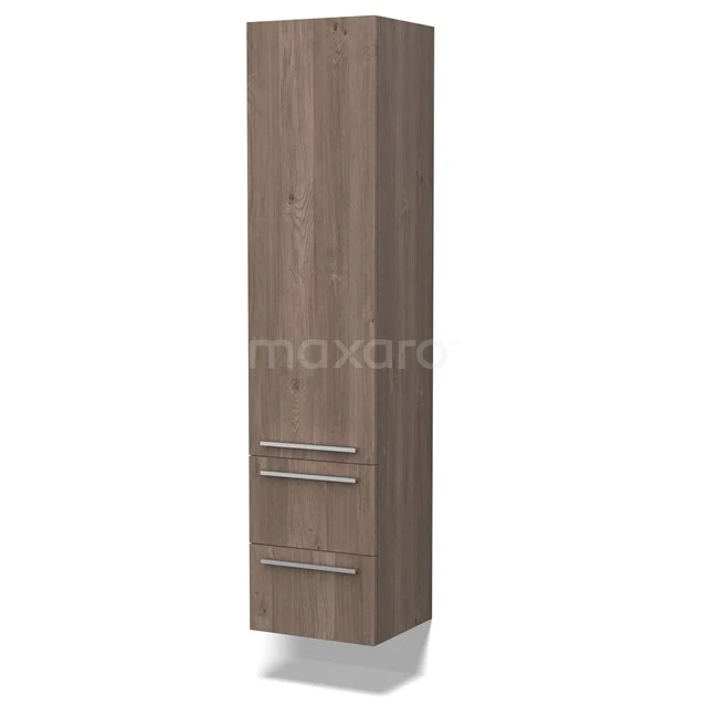 Badschrank Lungo 170x40cm mittelbraune Eiche 1 Tür Flach BKK10-00054 Hoher Badschrank aus Holz in Walnussfarbe, modernes Design mit zwei Türen und metallischen Haltegriffen, ideal für zusätzlichen Stauraum.