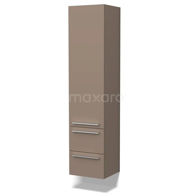 Brauner hoher Badschrank mit zwei Schubladen, schlichten Haltegriffen, modernem Design, ideal für stilvollen Stauraum im Badezimmer.