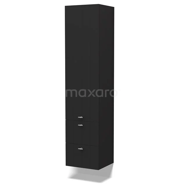 Zwarte badkamerkast hoog, slank design met 2 lades en een strak matte afwerking, ideaal voor moderne badkamers.