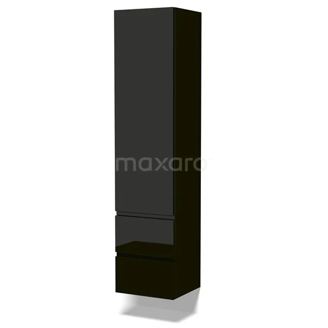 Lungo Bathroom cabinet | 170 cm High-gloss black Handle-less fronts 3 compartments + 2 drawers BKK10-00023 Black slim bathroom cabinet with high-gloss finish and soft-close door, suitable for modern bathroom storage.