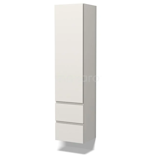 Weiße, hohe Badschrank mit klaren Linien und Softclose-Schubladen, ideal für stilvolle und praktische Badezimmerlagerung.