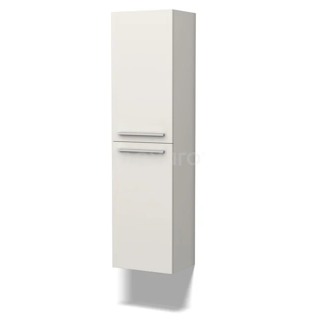 Badschrank Grande 150x40cm Matt Weiß 2 Türen Flach BKK35-00010 Weiße hohe Badschrank mit zwei silberfarbenen Haltegriffen, elegantes Design, ideal für zusätzlichen Stauraum in modernen Bädern.