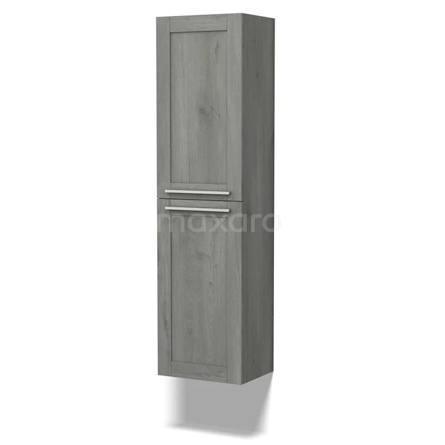 Grey wooden bathroom cabinet with door, vertical storage cabinet with subtle pattern, perfect for organised bathrooms.