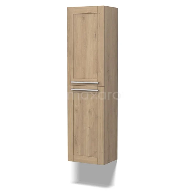 Badschrank Grande 150x40cm Hellbraune Eiche 2 Türen Rahmen BKK35-00024 Hängender Holz-Badschrank mit Eichenlook, vertikaler Tür und Aluminium-Haltegriff, ideal zum stilvollen Verstauen im Badezimmer.