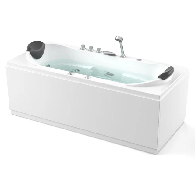 Whirlpool Bad Nordic Brass 2-Personen-Whirlpool 190x90cm Wassermassage W019-192BM Weißes rechteckiges Bad mit bequemen schwarzen Kopfstützen und integriertem Hydromassagesystem, perfekt für jedes luxuriöse Badezimmer.
