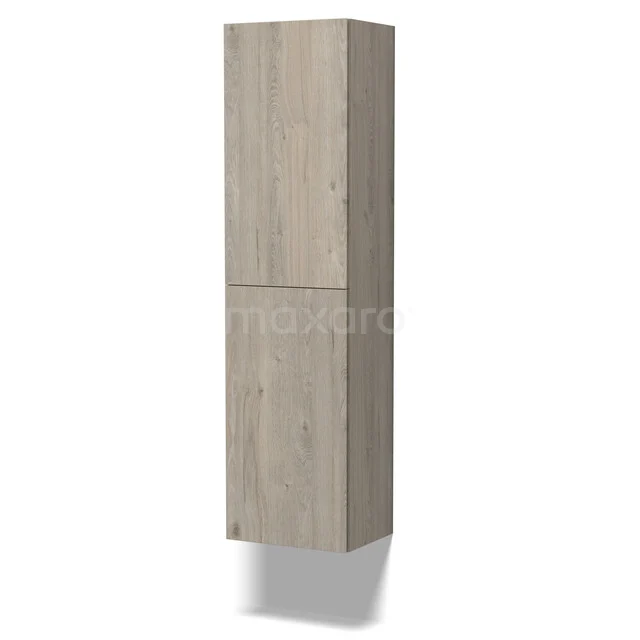 Grande Badkamerkast | 150 cm Lichtgrijs eiken Greeploos front 4 vakken BKK35-00041 Hoge badkamerkast, houtdesign, ruime opbergruimte, modern slank ontwerp, ideaal voor georganiseerde badkamerindeling.