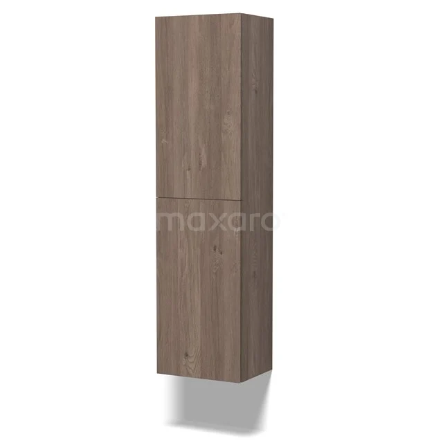 Hoher Holz-Badschrank mit modernem Eichen-Look, ausgestattet mit zwei Türen und klarem, minimalistischem Design.