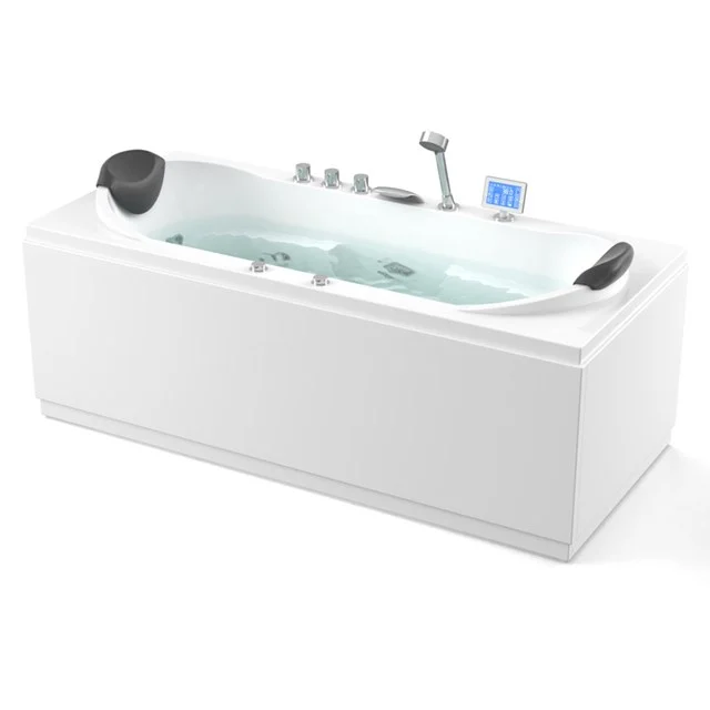 Whirlpool Bad Nordic Silver 2-Personen 180x90cm Wassermassage W019-1824CM Weißes rechteckiges Whirlwanne mit verstellbaren Kopfstützen, eingebautem Wasserhahn und digitalem Bedienfeld; ideal für luxuriöse Bäder.