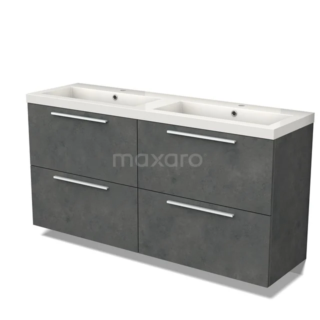 Modulo Vanity units with basin | 160 cm Dark grey concrete Flat front Mineral marble 4 high drawers BMW14-00480