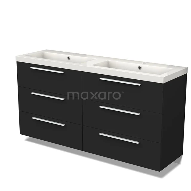 Modulo Vanity units with basin | 160 cm Matte black Flat front Mineral marble 6 drawers BMW20-00001