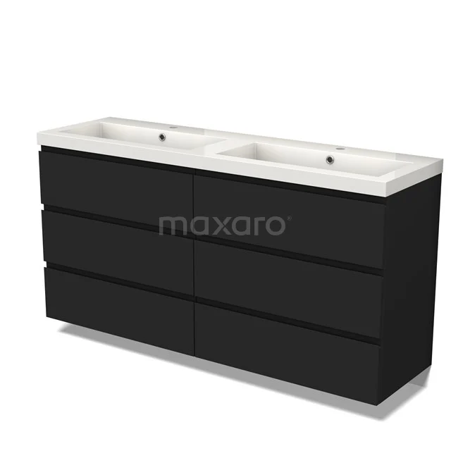 Modulo Vanity units with basin | 160 cm Matte black Handle-less front Mineral marble 6 drawers BMW20-00003