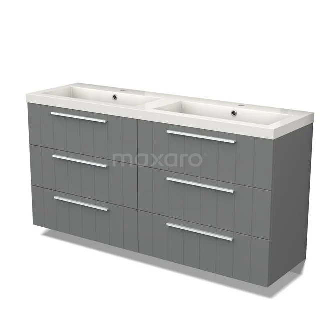 Modulo Vanity units with basin | 160 cm Mid grey Slat front Mineral marble 6 drawers BMW20-00005
