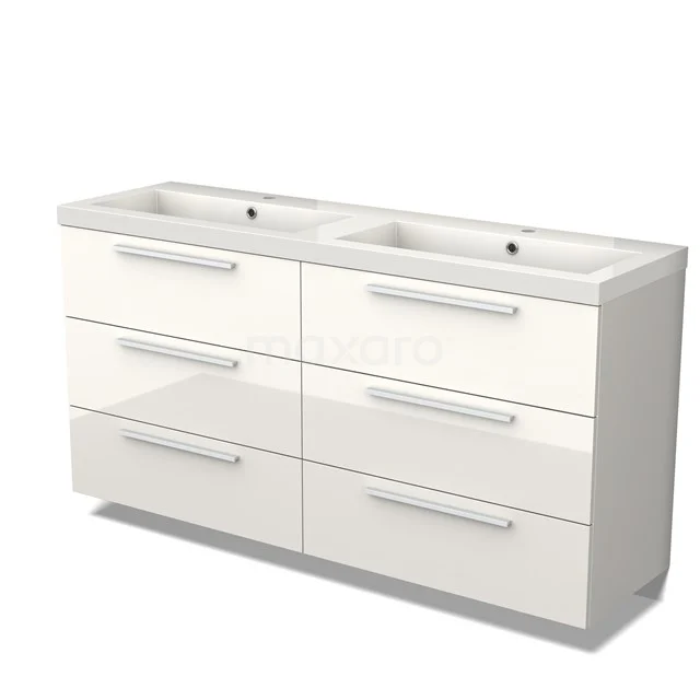 Weißes Doppel-Badmöbel mit sechs geräumigen Schubladen, schlankem Design und glänzender Oberfläche, ideal für moderne Bäder.