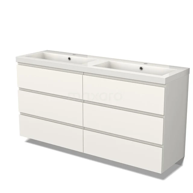 Badmöbel 160cm Modulo Matt Weiß 6 Schubladen Griffloses Waschbecken Mineralguss BMW20-00012 Weißes Badezimmermöbel mit doppeltem Waschbecken, schlankem Design, sechs Schubladen und einer modernen Ausführung für stilvolle Badezimmerlagerung.