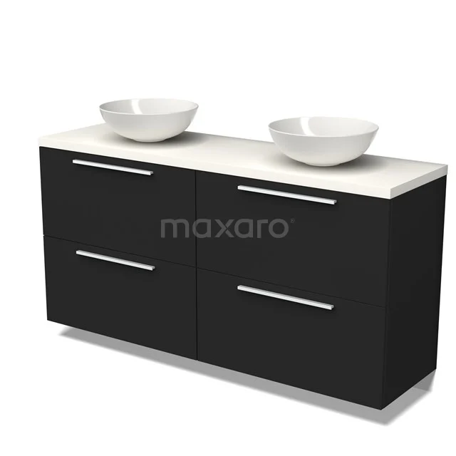 Modulo Plato Vanity units for countertop basin | 160 cm Matte black Flat front Matte white worktop 4 high drawers BMK14-00451