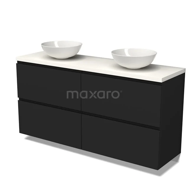 Modulo Plato Vanity units for countertop basin | 160 cm Matte black Handle-less front Matte white worktop 4 high drawers BMK14-00465